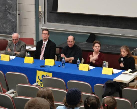 The panelists (from left to right): Robert Audi, James Herbert, Douglas Porpora, Paula Marantz Cohen, M.G. Piety